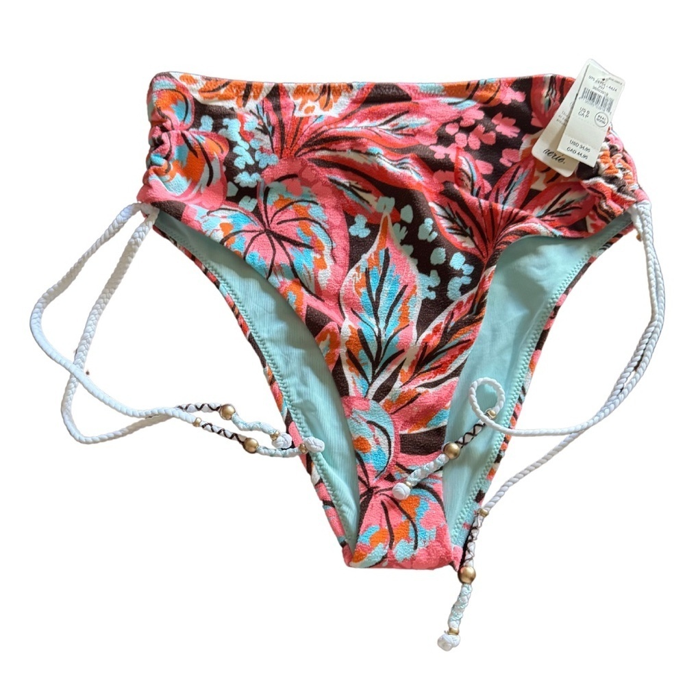 Aerie Buzzed Terry Ruched High Cut Cheeky Bikini Bottom size SMALL NWT